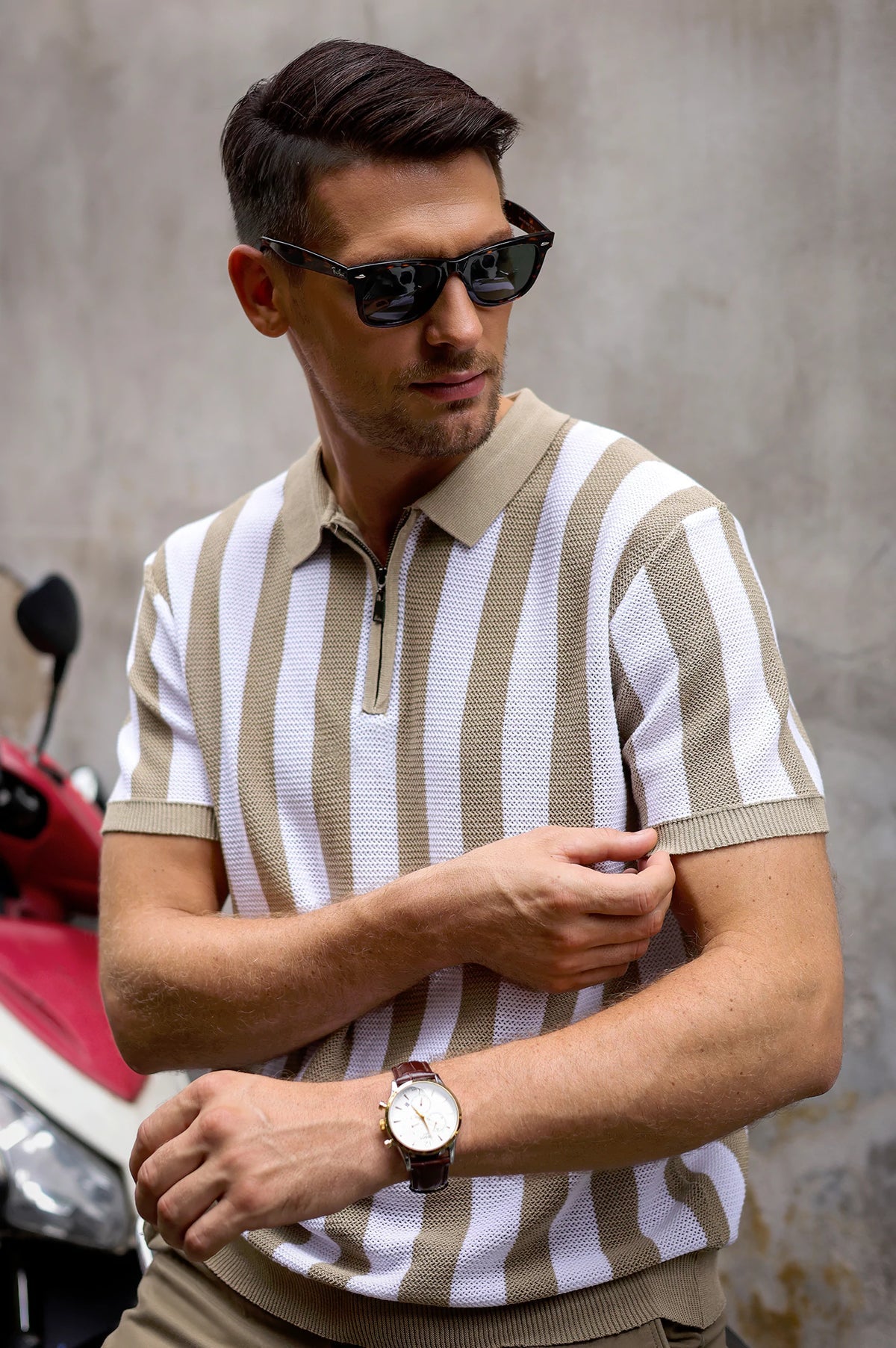 Men's Fawn Striped Flat Knit Polo