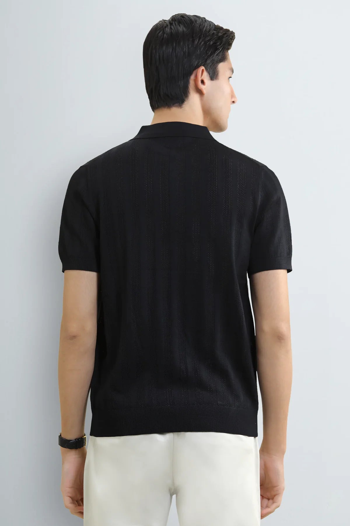 Black Knitted Polo with Quarter-Zip Collar